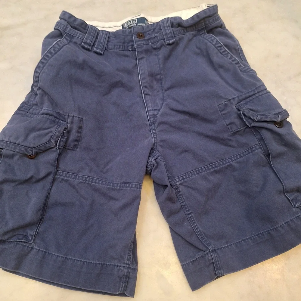 Vtg 90s Polo Ralph Lauren Cargo Shorts Mens 30 Blue Classic Chino Cotton Utility